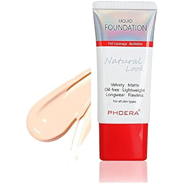AQUAPURITY PHOERA Full Coverage Foundation New Formula Waterproof Long Lasting Oil Free Velvet Matte Liquid Foundation for Oily Skin Flawless Makeup Base Cream Concealer (101 Porcelain…)