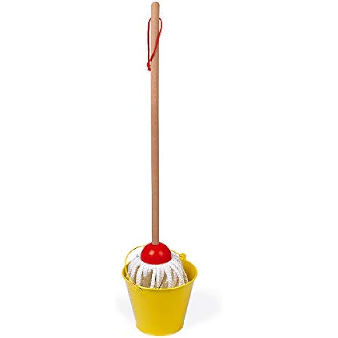 Janod - Cleaning Set - 5 Realistic Wooden Accessories - Broom + Mop + Bucket + Shovel + Brush - Imitation Wooden Toy for Children - from 2 Years Old, J06588