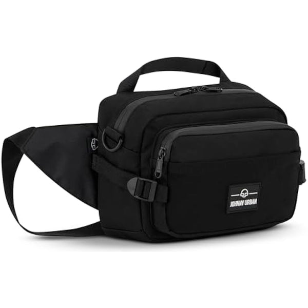 Johnny Urban Bum Bag Black - Travis - Large Waist Bag for Travel Hiking Outdoor - Breathable Airmesh & Adjustable Strap - Many Pockets with Zippers - Accessory Add On for Backpack