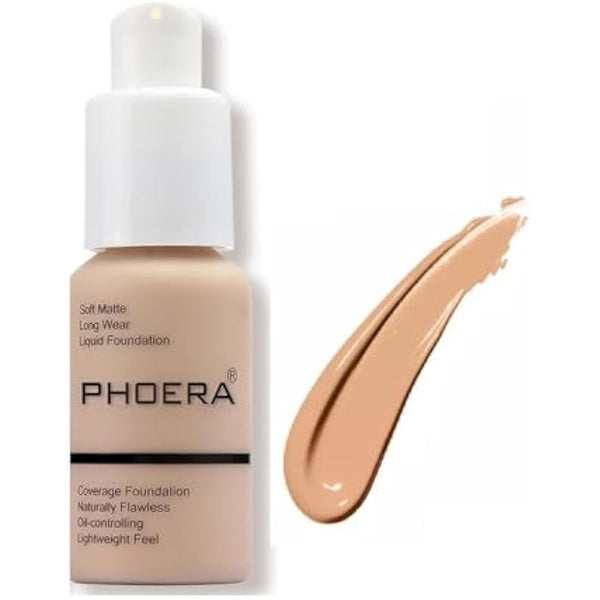 Aquapurity Phoera® Full Coverage Foundation Soft Matte Oil Control Concealer 30ml Flawless Cream Smooth Long Lasting (104 BUFF BEIGE)