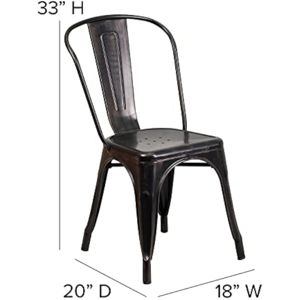 Flash Furniture Luke Commercial Grade 4 Pack Black-Antique Gold Metal Indoor-Outdoor Stackable Chair