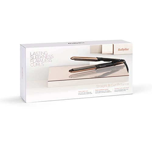 BaByliss Straight and Curl Brilliance Hair Straighteners - Curved Metal Design Easy Styling, Smoothing Titanium Plates, Ionic Anti-Frizz, Fast 15 Second Heat Up, 5 Heat Settings Up to 235°C, 2481U