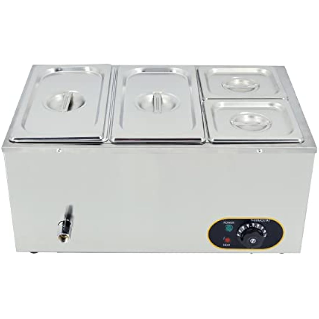 Electric Bain Marie 1500W Food Warmer Stainless Steel Steam Table Temperature Control for Catering and Restaurant, GN 1/3x2, 1/6x2 Pans with Lids