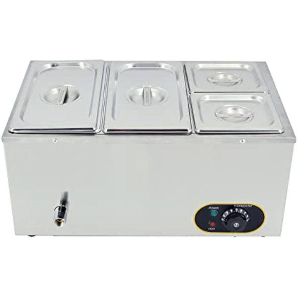 Electric Bain Marie 1500W Food Warmer Stainless Steel Steam Table Temperature Control for Catering and Restaurant, GN 1/3x2, 1/6x2 Pans with Lids