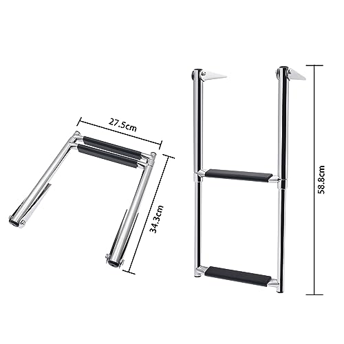 KAOLALI Telescopic Marine Boat Ladder, Stainless Steel 2 3 4 Step Folding Boarding Ladder for Boat Yacht Ship (2 Step)