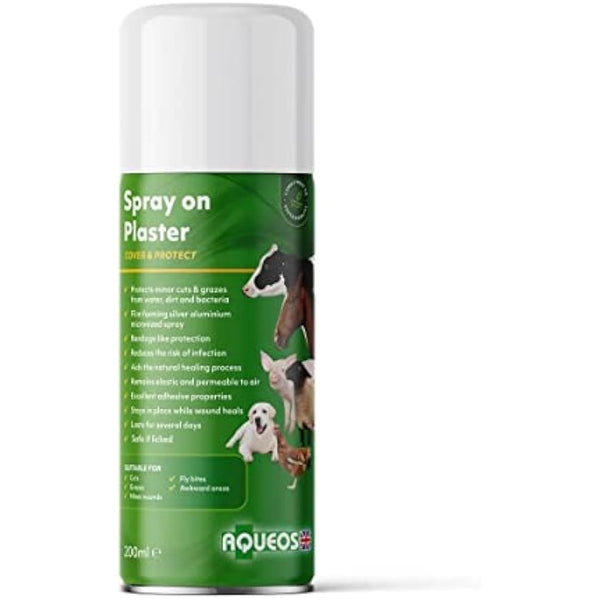 Aqueos Spray on Plaster for Dogs, Cats, Horses and All Animals - Protects Minor Wounds from Germs, Insect and Fly for use in Dog First Aid Kit / 200ml