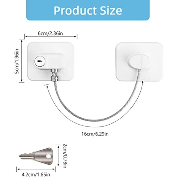 2 Pcs Refrigerator Door Locks, Fridge Lock with 4 Keys Stainless Steel Zinc Alloy Strong Adhesive Lock Protect Baby Safety Used on Refrigerators Freezers Cabinets Dryers Washers(White)