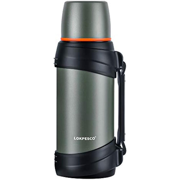 LOKPESCO Large Capacity Flask for Hot and Cold Drinks, 2L Stainless Steel Vacuum Insulated Coffee Thermo Flask with 2 Cups, Oversized Hot Water Bottles for Travel, 24hrs Hot/Cold, BPA Free, Leakproof