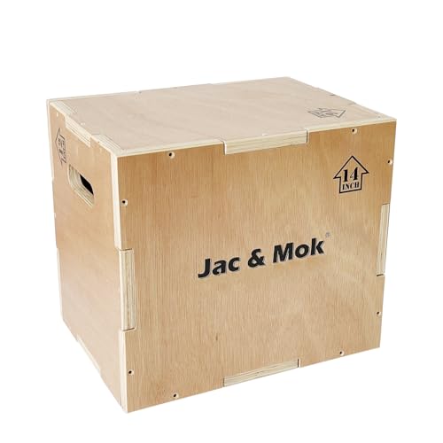 Jac & Mok Wooden Plyo Box - Non-Slip Plyometric Box for Jumping Exercise - Workout Step Platform, Heavy Duty (A. Wood Color - (16/14/12))