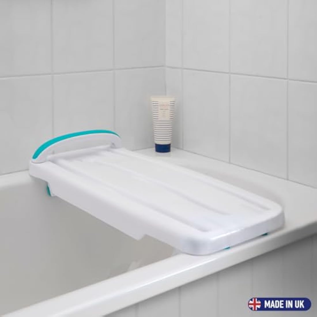 Helping Hand Kingfisher White Plastic Bath Board with Handle. Bath Board for Elderly and Disabled Users. Adjustable to Fit 16"-24" Width Baths. 200kg / 31 Stone Weight Limit
