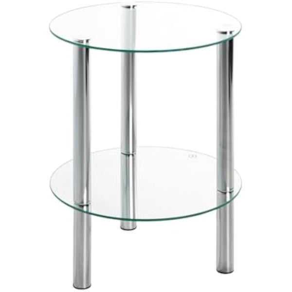 HAKU Möbel End Table Chrome, Metal, Tempered Glass - Size: H 47 cm X Ø 35 cm, Style: Modern
