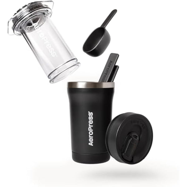 AeroPress Go Plus, Small Portable Coffee Maker for Travel & Camping - 3 In 1 Brew Method Combines French Press, Pourover, Espresso, Full Bodied Coffee without Bitterness, Coffee Press Kit - Black