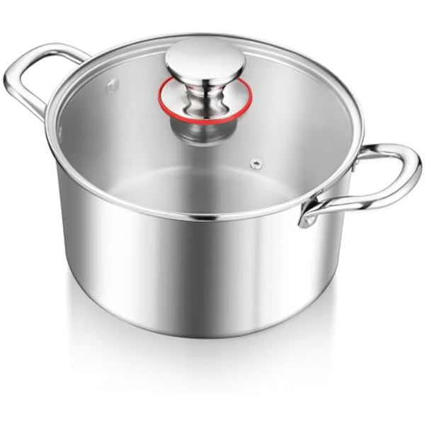 HaWare 7.7L Stock Cooking Pot, 26cm Tri-Ply Stainless Steel Soup Pot with Visible Lid, Large Induction Cooking Stockpot Suit for All Kitchen Stove Top, Healthy & Non Toxic, Easy Clean