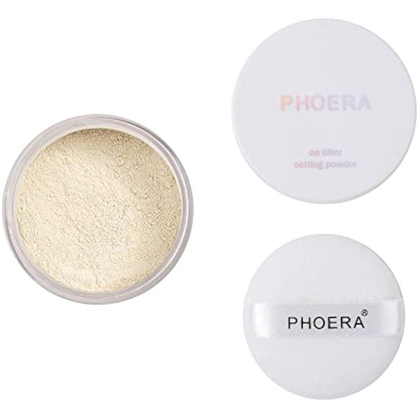 AQUAPURITY PHOERA Loose Makeup Setting Matte Face Powder + Puff, Long Lasting Lightweight Foundation Make Up Fixer Beauty Blender Highlighter Palette - Ideal for Flash Photography (101- TRANSLUCENT)