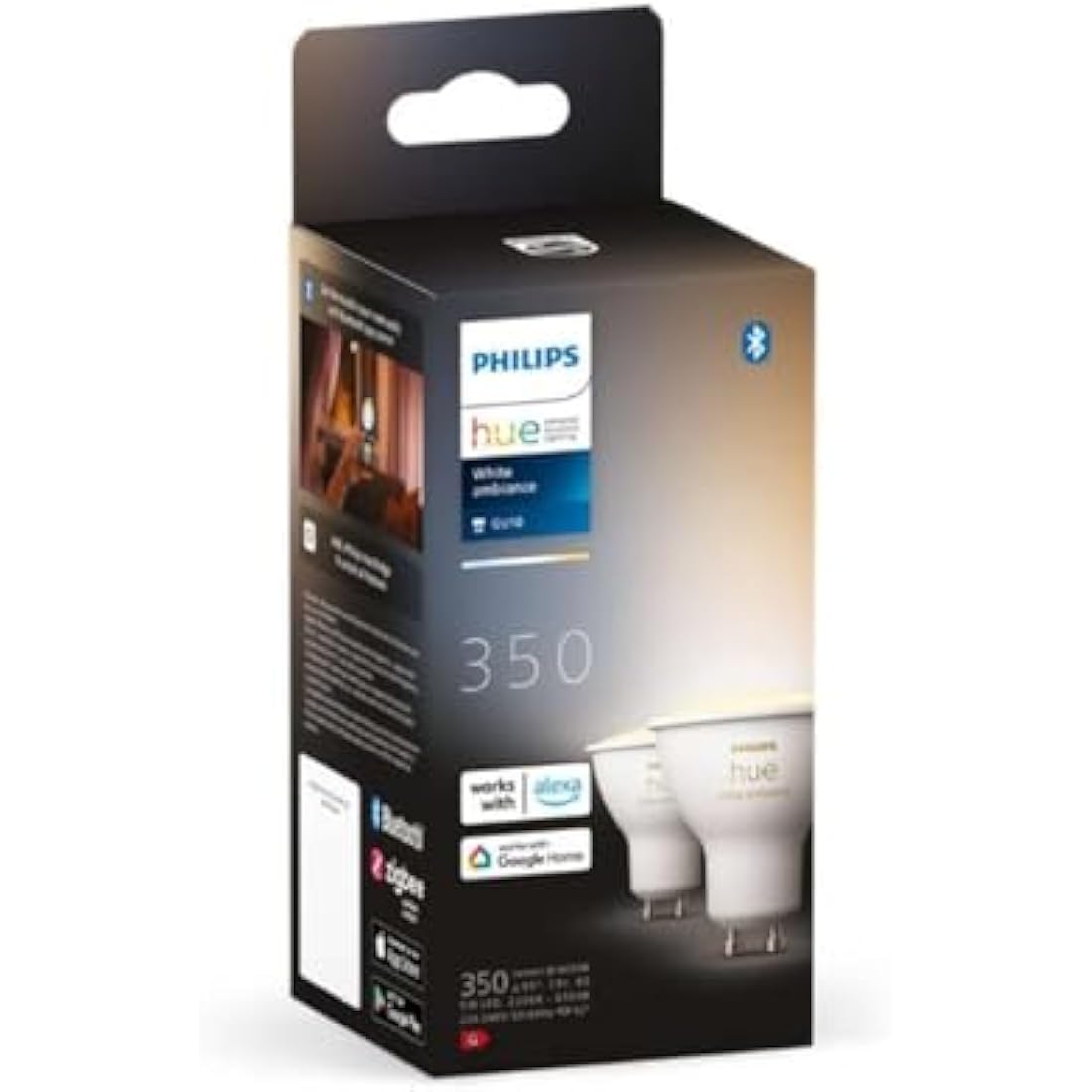 Philips Hue White Ambiance Smart Light Bulb 2 Pack [GU10 Spot] with Bluetooth. Works with Alexa, Google Assistant and Apple Homekit.
