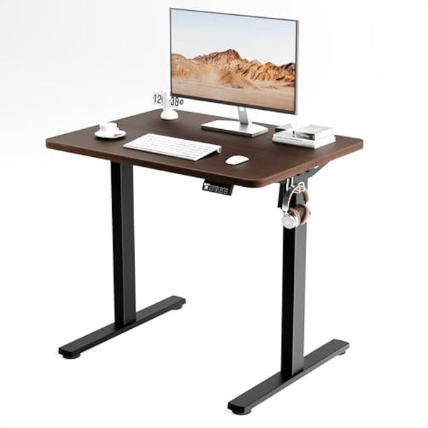 ERGOMAKER Electric Standing Desk Height Adjustable Desk 80x60cm (31.5"x23.6"), Sit Stand table with Splicing Top for Home Office (Black Frame + Black Walnut Desktop)