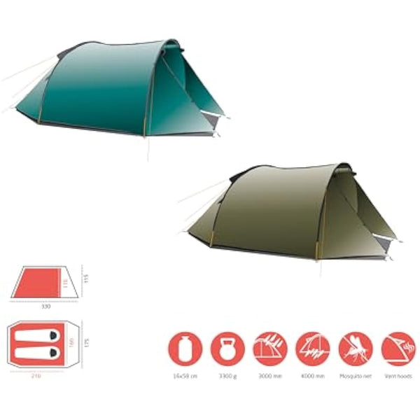 Grand Canyon Robson Tunel Tent 2 Person Tent Family Camping Lightweight Entrance Room