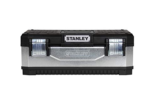 STANLEY Galvanised Toolbox Chest with Heavy Duty Metal Hinge, Portable Tote Tray for Tools and Small Parts, 26 inch, 1-95-620