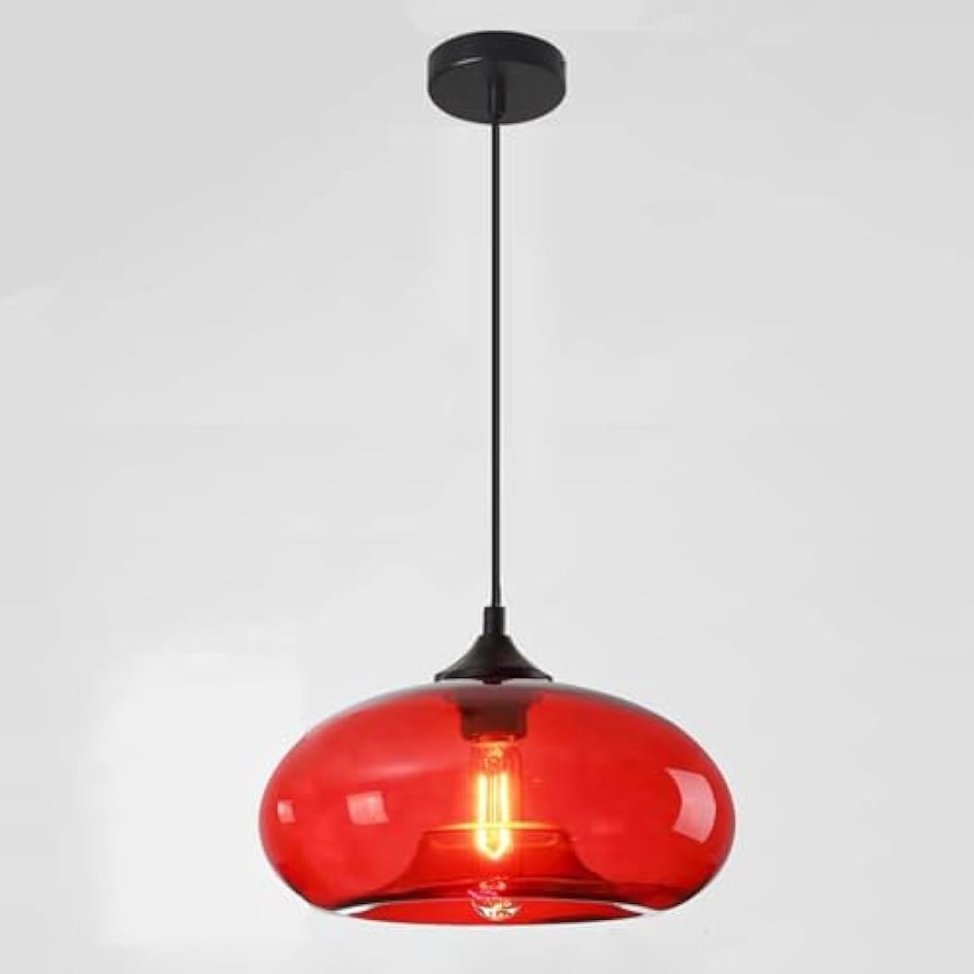 HJXDtech Pendant Light with 28cm Glass Lampsahde, Industrial Vintage Loft Bar E27 Ceiling Hanging Lamp for Kitchen, Dining &Living Room (Red)