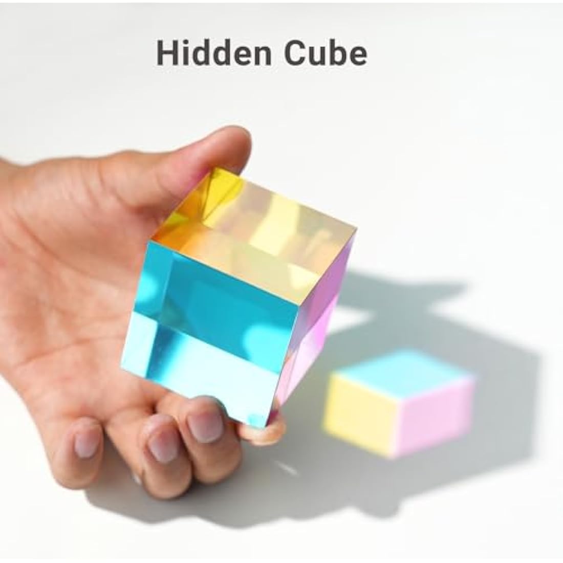 iKeelo Colour Cube (50mm) with Stand -Cyan, Magenta & Yellow Cube - Illustrates Subtractive Colour Model - Novelty Educational STEM Toy for Birthdays and Christmas