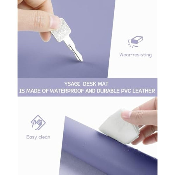 YSAGi Non-Slip Desk Pad, Waterproof PVC Leather Desk Table Protector, Ultra Thin Large Mouse Pad, Easy Clean Laptop Desk Writing Mat for Office Work/Home/Decor (80 x 40 cm, Lavender)