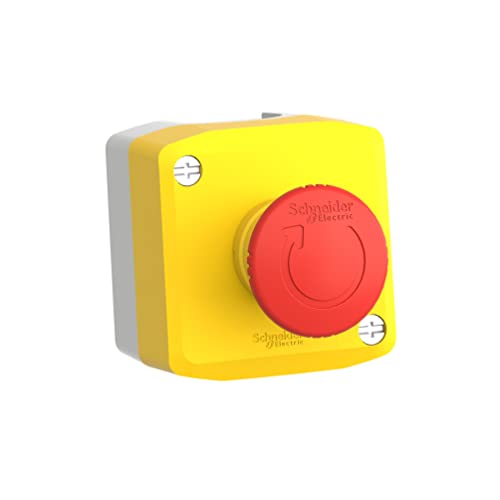 Schneider Electric Control station, plastic, yellow lid, 1 red mushroom push button Ø40, key release, 1 NO + 2 NC