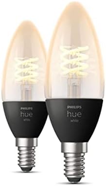 Philips Hue Warm White Filament Candle Smart Light Bulb 2 Pack [E14 Small Edison Screw] with Bluetooth. Works with Alexa, Google Assistant and Apple Homekit.