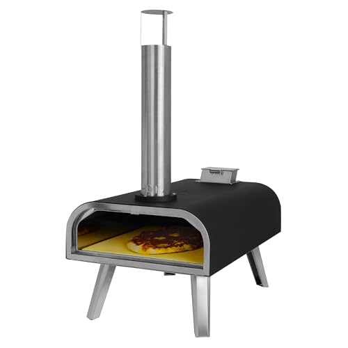 George Foreman Outdoor 12 Inch Wood Pellet Portable Wood Fired Pizza Oven Stainless Steel with Paddle and Carry Bag, BBQ Oven & Smoker, Foldable Legs GFWPPO1SSPC