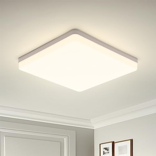 Yafido LED Square Ceiling Light Fitting 48W 4320LM, Natural White 4000K, IP44 Waterproof, 30CM Modern Ultra Bright Lighting Fixture 220V for Bathroom Living Room Kitchen Roof Office