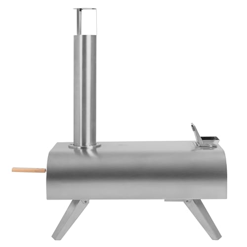 George Foreman Outdoor 12 Inch Wood Pellet Portable Wood Fired Pizza Oven Stainless Steel with Paddle and Carry Bag, BBQ Oven & Smoker, Foldable Legs GFWPPO1SSPC