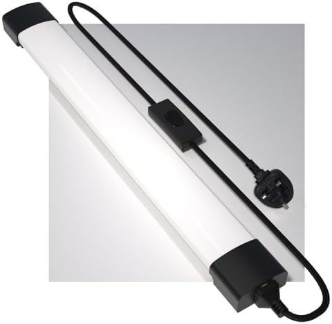 Amdelne 6000k Led Batten Light, 5FT, 45W Plug in Ceiling Light, IP65 Led Ceiling Strip Lights for Workshop, Office, Bedroom, Living Room, Wall, Kitchen, Shed, Outdoor (Black)