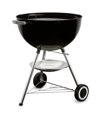 Weber Classic Kettle Charcoal Grill, Ø 57cm Grill Area, BBQ Grill with Porcelain-Enamelled Lid & Bowl, Lid Thermometer, Tripod Stand & Wheels, Chromed Grill Grate - Black (1341504)