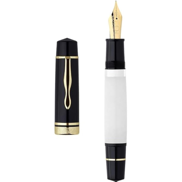 erofa Majohn P139 Piston Fountain Pen Extra Fine Nib with Box, Brass Piston System Large Capacity Resin Writing Pen, Black White