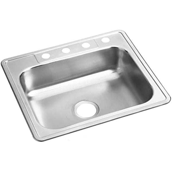Elkay D125224 Dayton 25-Inch by 22-Inch Stainless Steel Single Bowl Four-Hole Kitchen Sink, Satin Finish