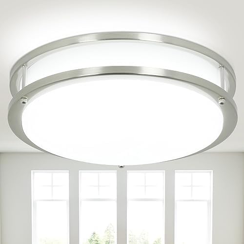 DINGLILIGHTING 30W LED Ceiling Light Fixture, 13 in Flush Mount Ceiling Lights, Brushed Nickel Round Lamp for Living Room, Bedroom, Kitchen, Hallway,3000-6000K 5 Color Adjustable, Super Bright