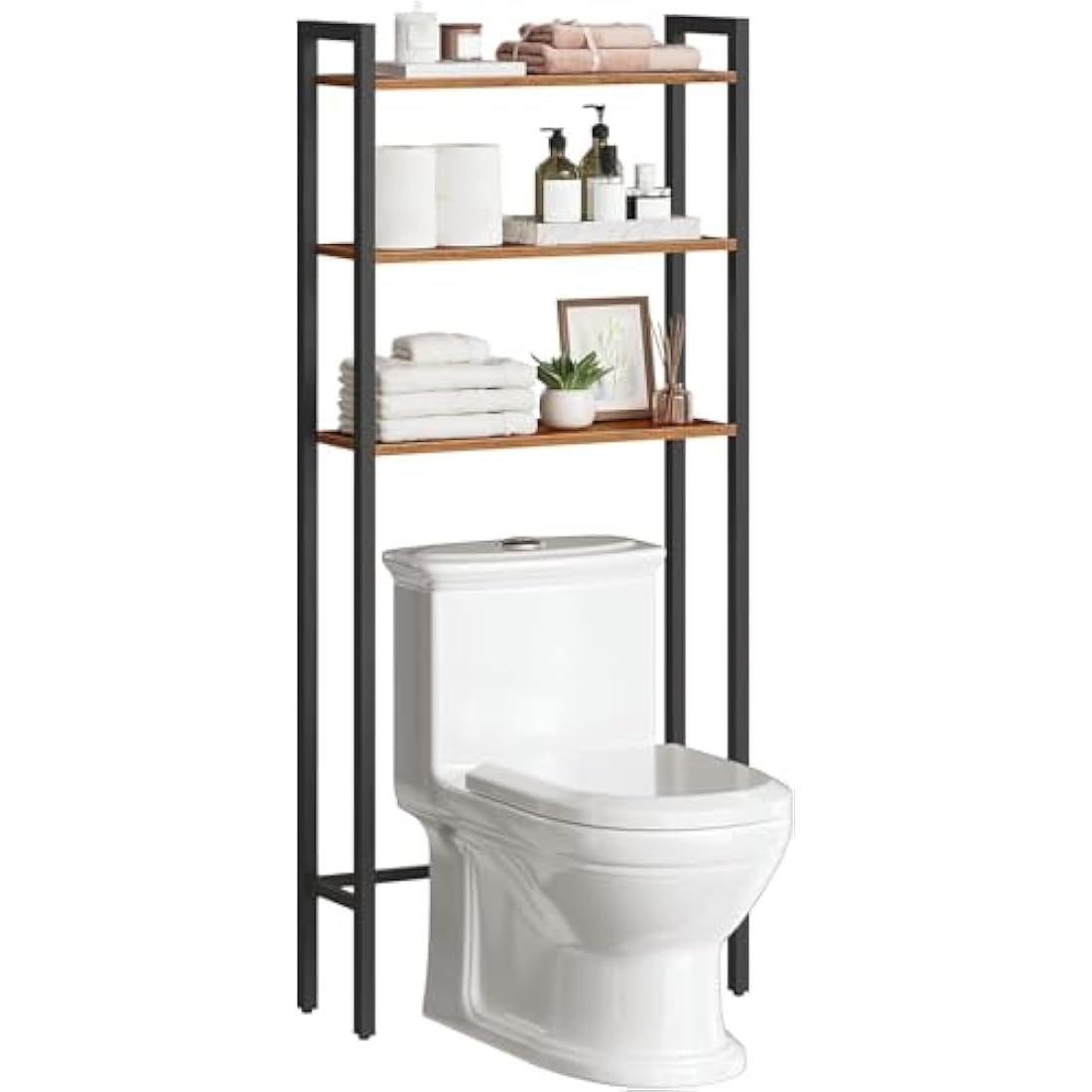HOOBRO Over Toilet Storage Unit, 3-Tier Bathroom Shelves, Industrial Bathroom Organizer Over The Toilet, Toilet Storage Rack, Rustic Brown EBF41TS01
