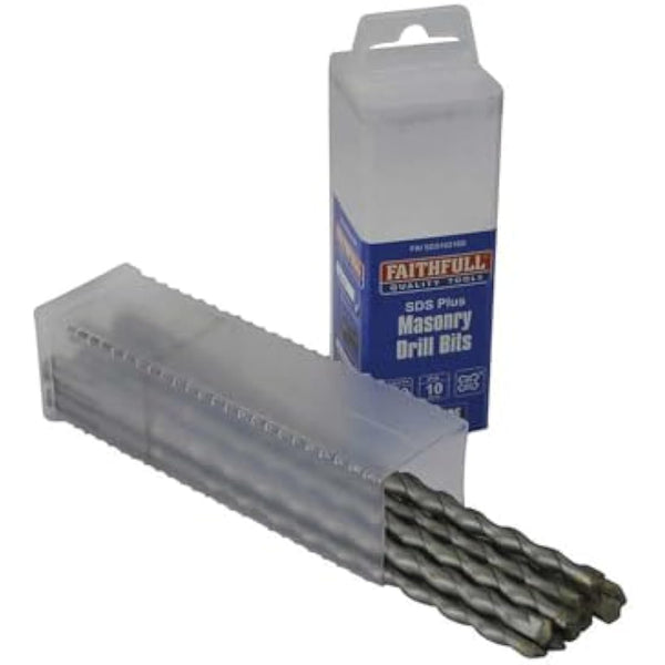 Faithfull FAISDS10210B SDS Masonry Drill Bit 10 mm x 150 mm WL x 210 mm - Bulk pack of 10 Silver