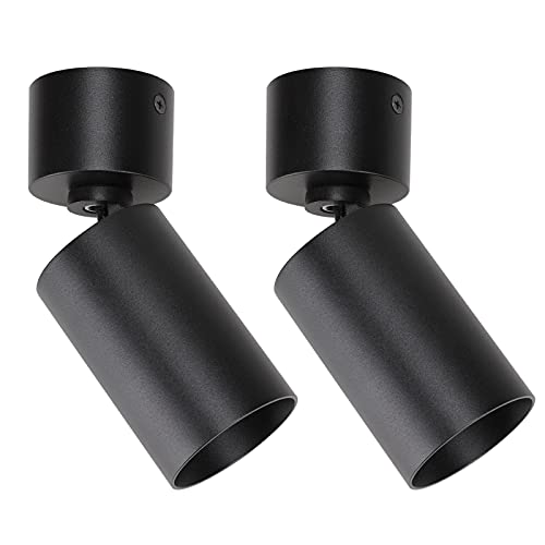 Klighten 2pcs Rotatable Matt Black Round Ceiling Spotlight, GU10 Socket, Aluminum Surface Mounted, 55x140mm