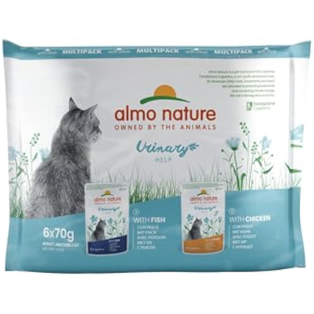 Almo Nature Functional - Urinary Help - Complete Wet Cat Food for Cats with Urinary Tract Sensitivity - with Fish, with Chicken - for Proper Functioning of the Urine Disposal System - 70g (Pack of 6)