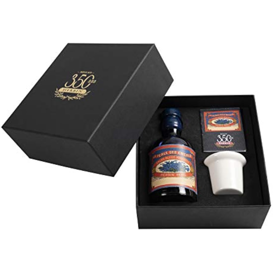 Jacques Herbin - Ref 27915T - 100ml Bottle of 'Special 350 Years' Ink with Inkwell Box & Porcelain Inkwell - Bleu Myosotis / Forget-Me-Not Blue - Blue-Coloured Ink