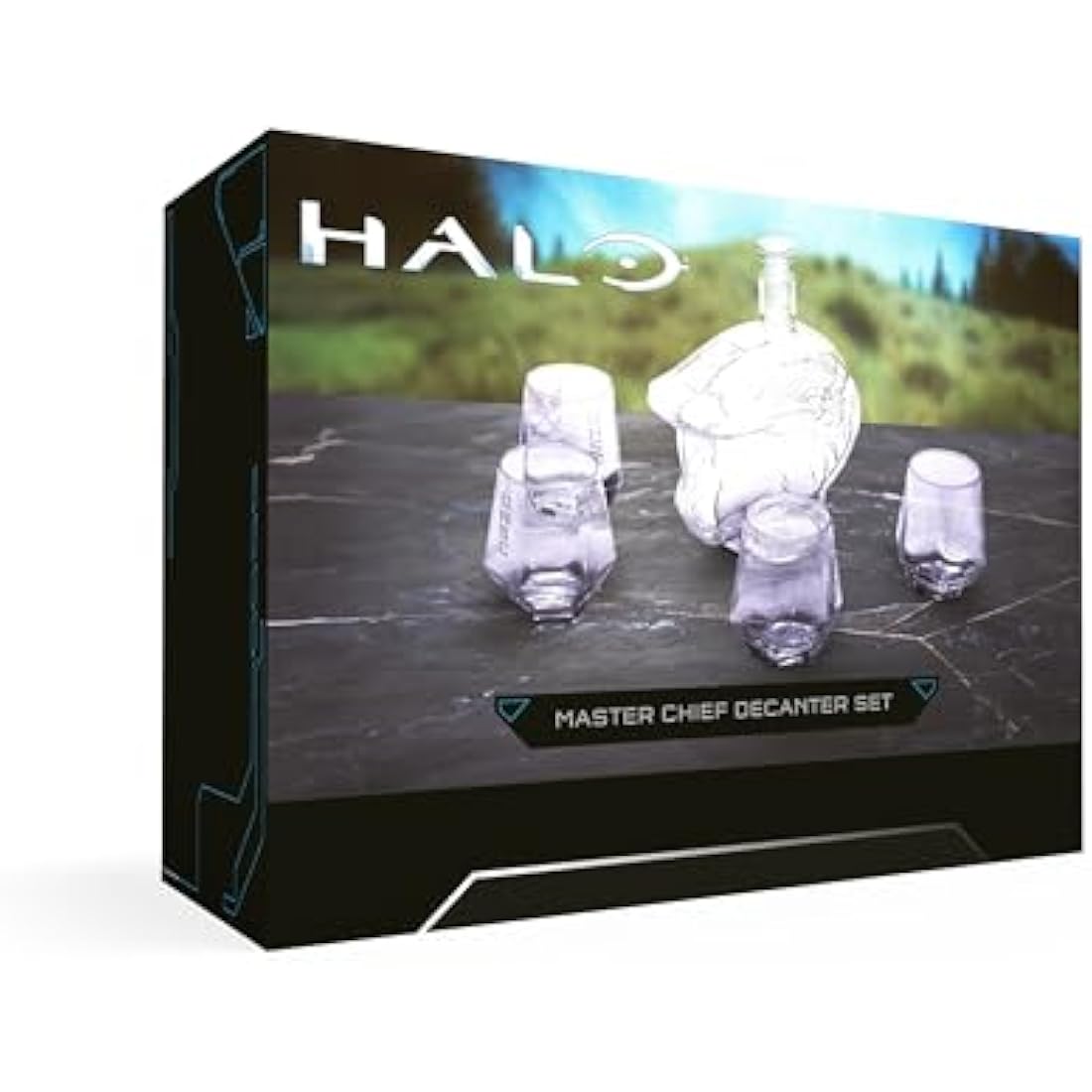 The Source Wholesale Halo Master Chief Glass Decanter and 4 Tumbler Glasses Collectable Drinking Set