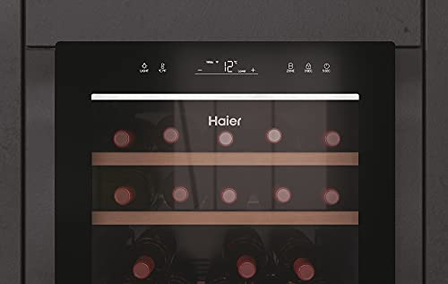 Haier Wine Bank 50 Series 5 Freestanding Wine Cooler, 49 Bottles, Single Zone Temperature, Anti-UV Glass Door, Low Vibration Design, LED Light, hOn App, F Class, Black, 49.7x58.5x82 cm - HWS49GA