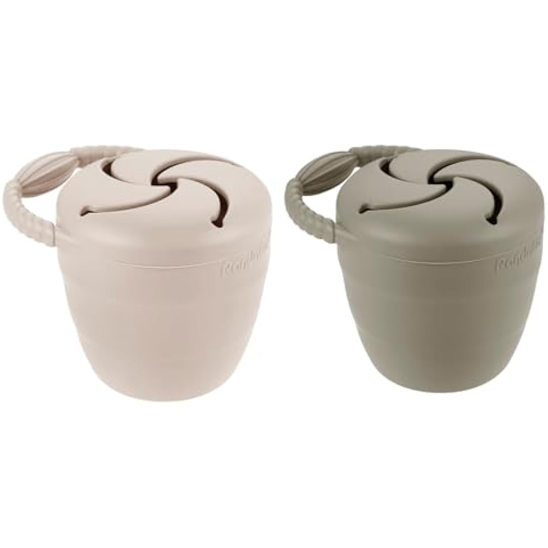 PandaEar 2 Pack Toddler Snack Pots, Collapsible Silicone Baby Snack Pots Cups, Spill Proof Toddler Snack Box Storage Container Food Catcher, Light Tan/Walnut