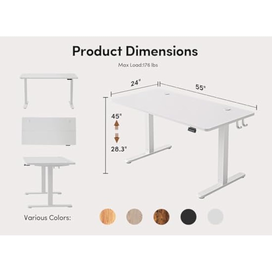FEZIBO Electric Height Adjustable Standing Desk, 60x140cm Ergonomic Home Office Table with Splice Board & White Wood Grain Surface, Upgraded Stable Steel Frame for Sit-Stand Workstation