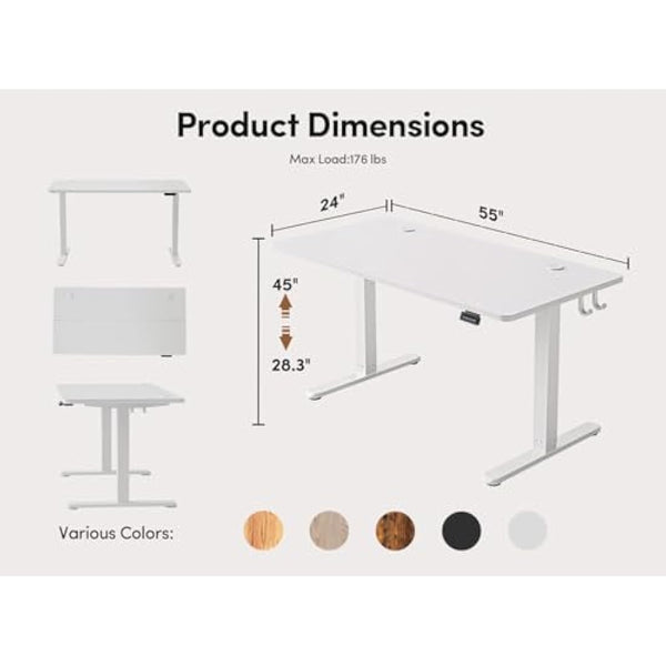 FEZIBO Electric Height Adjustable Standing Desk, 60x140cm Ergonomic Home Office Table with Splice Board & White Wood Grain Surface, Upgraded Stable Steel Frame for Sit-Stand Workstation