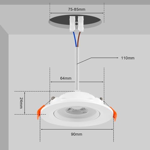 LED Spot Lights 24mm Ultra Slim, 5W 460lm LED Downlights Ceiling, Cool White 6000K LED Recessed Ceiling Lights, Rotatable IP20 Waterproof Bathroom Spotlights, 20 Pack