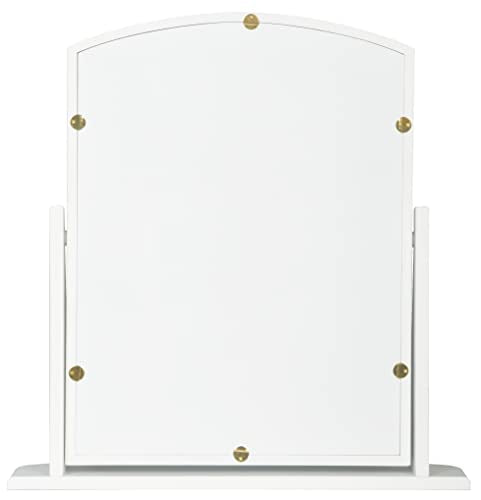Home Selections Arched Wood Dressing Table Mirror, White, 44x44cm, Wooden Free Standing Tabletop Vanity Mirror
