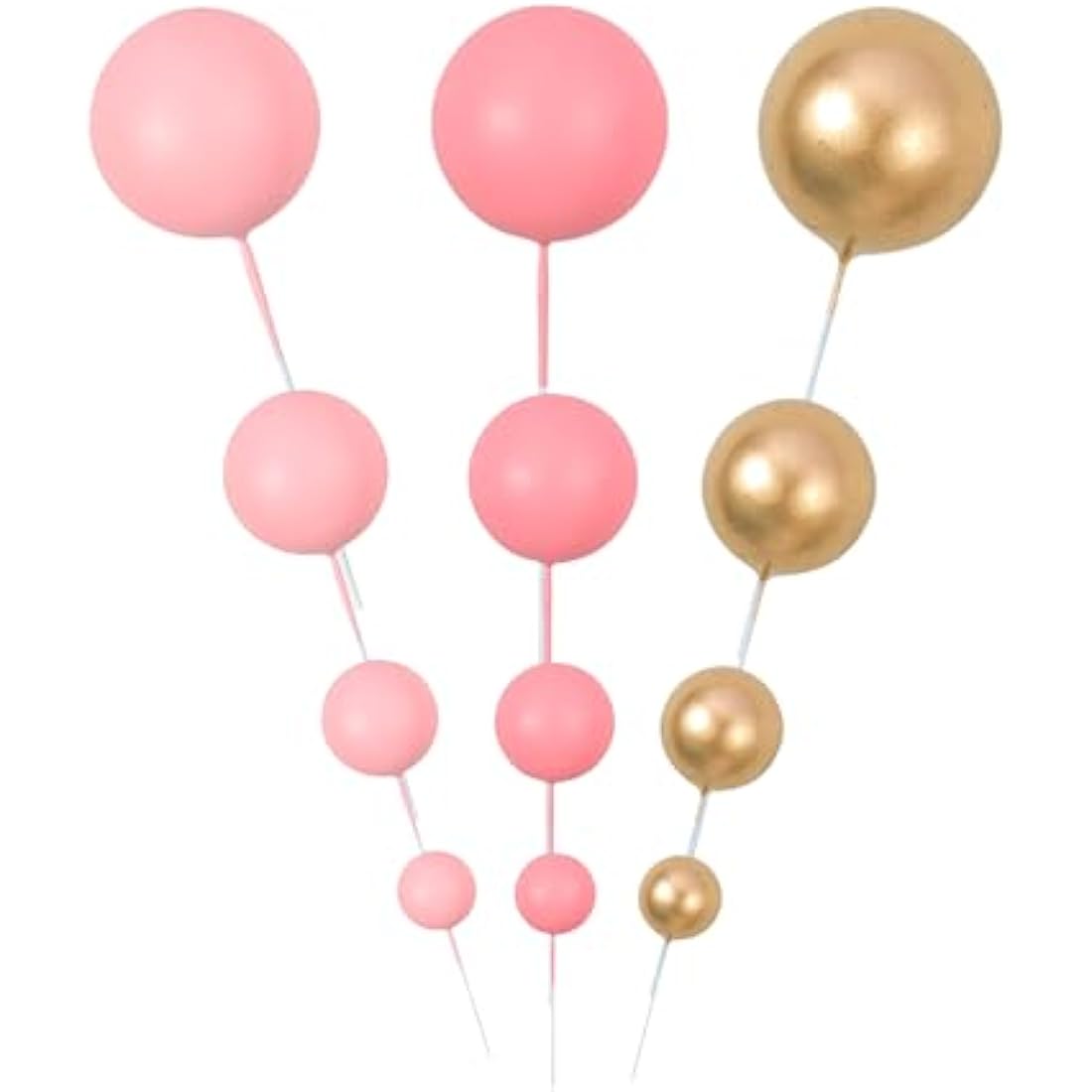 Gyufise 30Pcs Pink Gold Ball Cake Toppers Mini Balloon Cupcake Toppers DIY Foam Ball Cake Insert Decoration for Wedding Anniversary Birthday Party Supplies Decorations