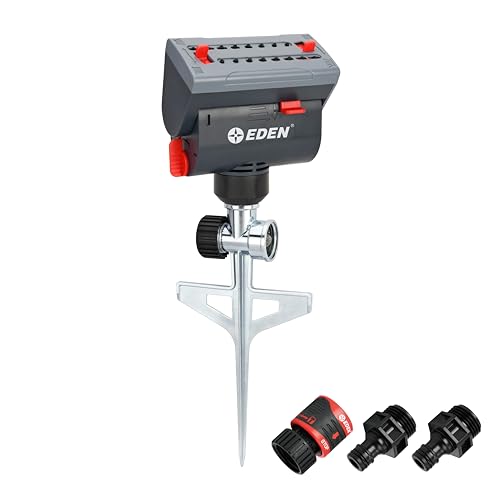Eden 94145 4-Way Adjustable Mini Turbo Oscillating Sprinkler with Step Spike Gear Drive, Heavy Duty, Gardening Watering System, Garden&Lawns, Coverage
