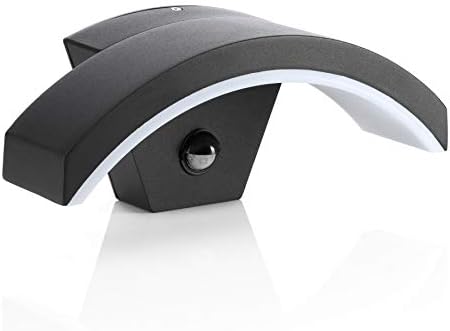 Auraglow Integrated LED Motion Sensor PIR Outdoor Wall Light Fixture Security Lamp in Modern Weatherproof (IP54) Black Arch Design – for Porch, Gardens or Driveways